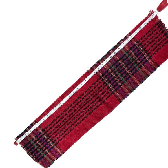 Red Plaid Scarf Wrap with Raw Edge 65L" x 8W" - Picture 4 of 6